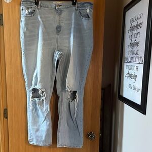 Abercrombie Distressed Light Blue Women's wider leg Jeans